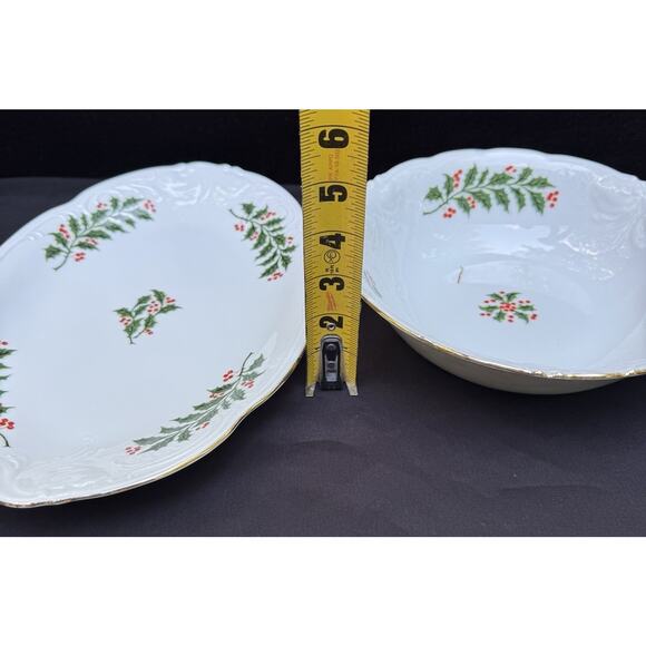 Vintage Royal Kent Christmas Holiday Holly Poland Serving Platter & Bowl Nice! - Picture 7 of 9